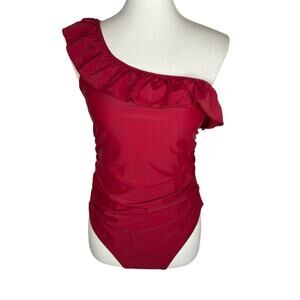Dokotoo One Piece Swimsuit Red One Shoulder Ruffle Size Large NWT Beach Vacation
